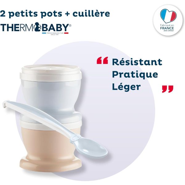 Petits pot bébé avec cuillère - Lot de 2 - Fleur bleu