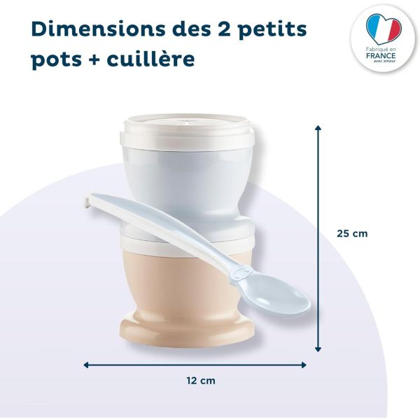 Petits pot bébé avec cuillère - Lot de 2 - Fleur bleu