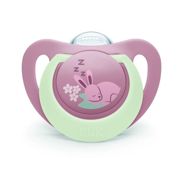 Lot de 2 sucettes nuit phosphorescentes First Choice 0-6 mois Lapin-Mouton