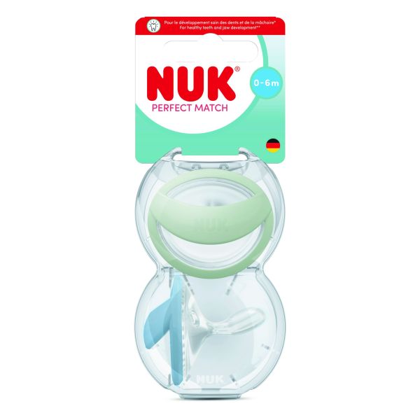 Lot de 2 sucettes Perfect Match 0-6 mois Vert / Bleu