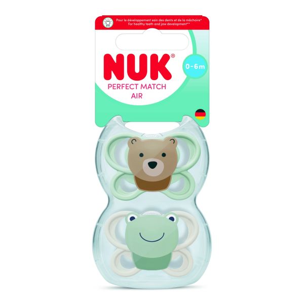 Lot de 2 sucettes Perfect Match Air 0-6 mois grenouille/ours