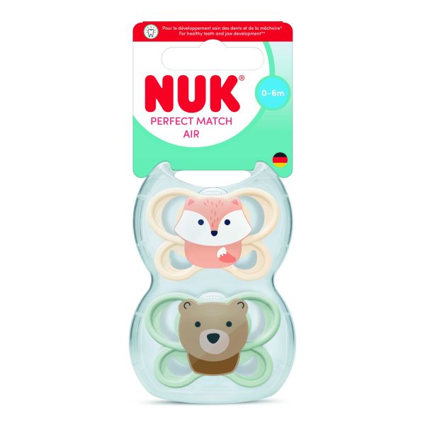 Lot de 2 sucettes Perfect Match Air 0-6 mois renard/ours