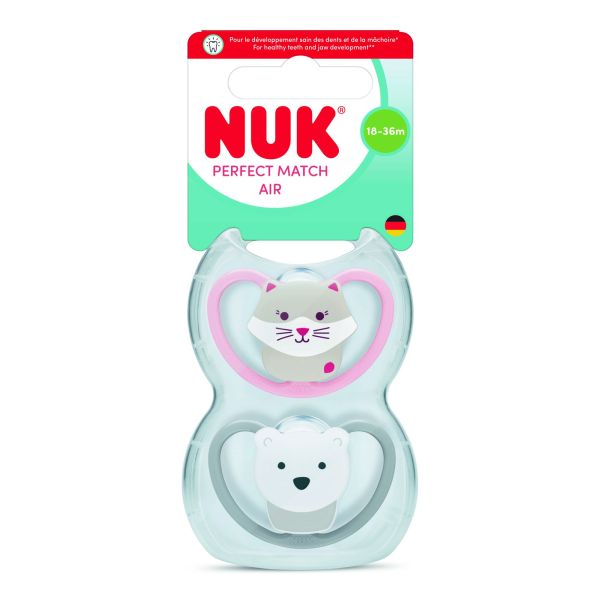 Lot de 2 sucettes Perfect Match Air 18-36 mois Chat/Ours Polaire