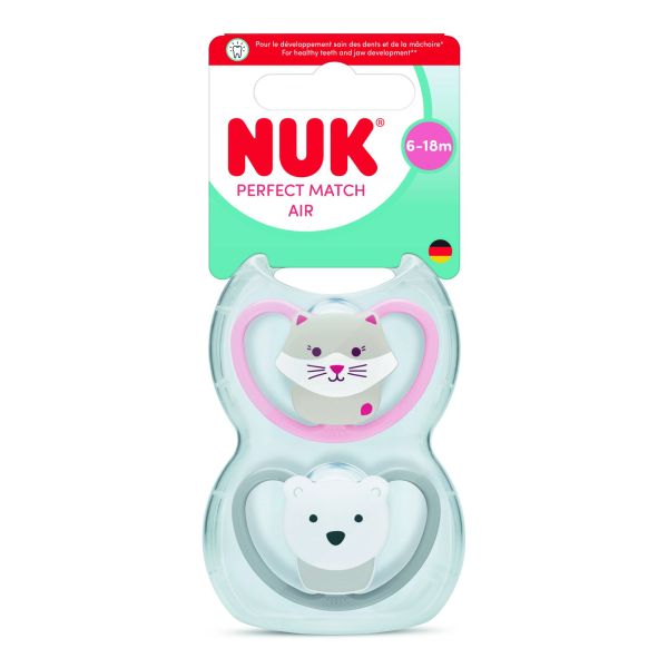 Lot de 2 sucettes Perfect Match Air 6-18 mois Chat / Ours Polaire