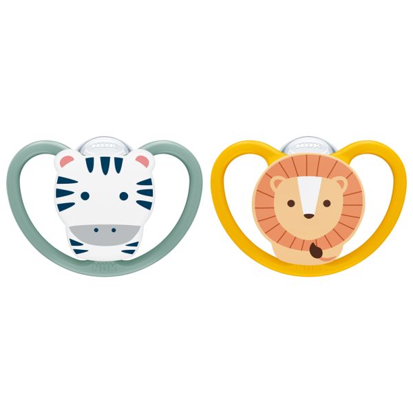 Lot de 2 sucettes Perfect Match Air 6-18 mois Zèbre / Lion
