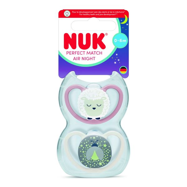 Lot de 2 sucettes Perfect Match Air Nuit 0-6 mois Mouton