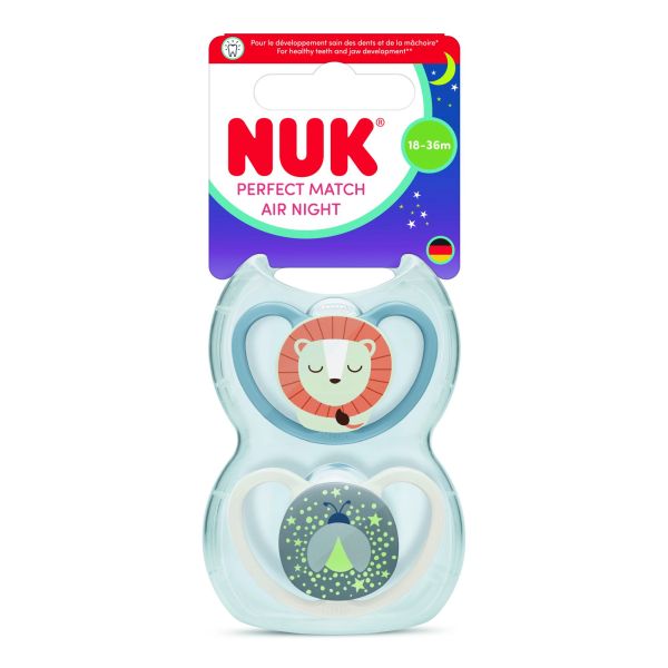 Lot de 2 sucettes Perfect Match Air Nuit 18-36 mois Lion
