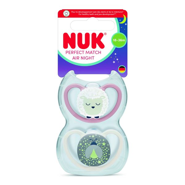 Lot de 2 sucettes Perfect Match Air Nuit 18-36 mois Mouton