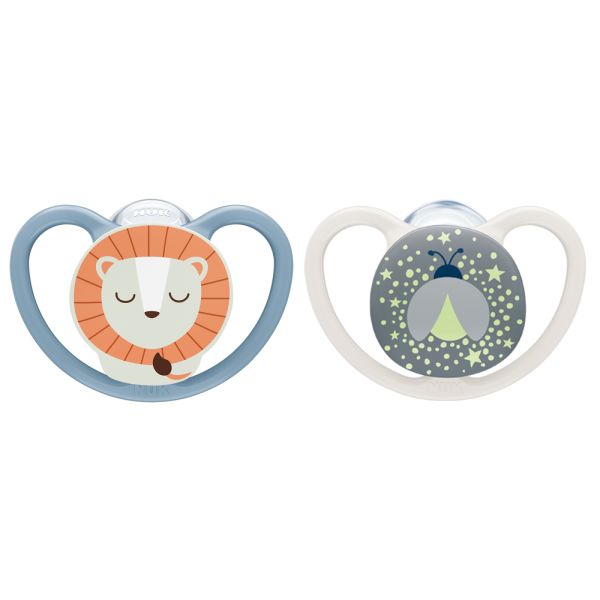 Lot de 2 sucettes Perfect Match Air Nuit 6-18 mois Lion