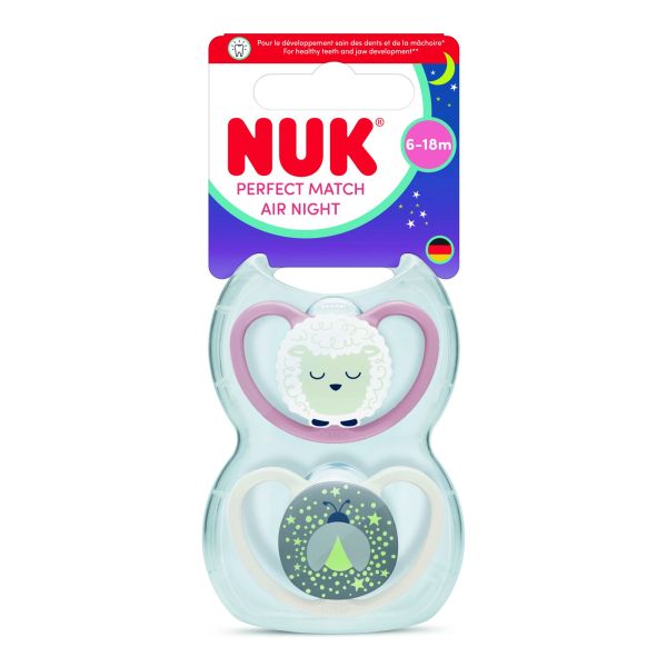 Lot de 2 sucettes Perfect Match Air Nuit 6-18 mois Mouton
