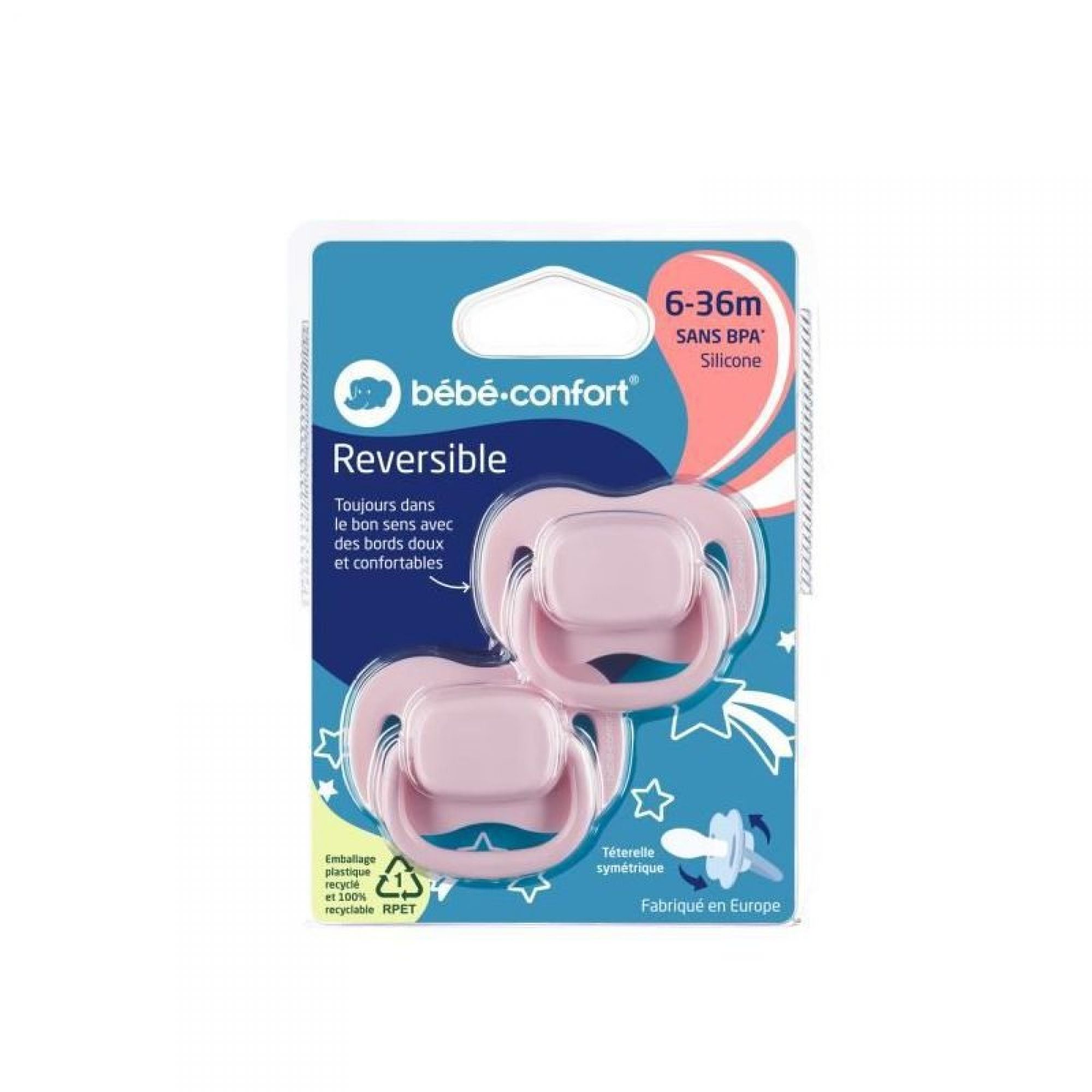 Bebe Confort Lot De 2 Sucettes Reversibles En Silicone 6 36 Mois Simple Branding Rose Made In Bebe