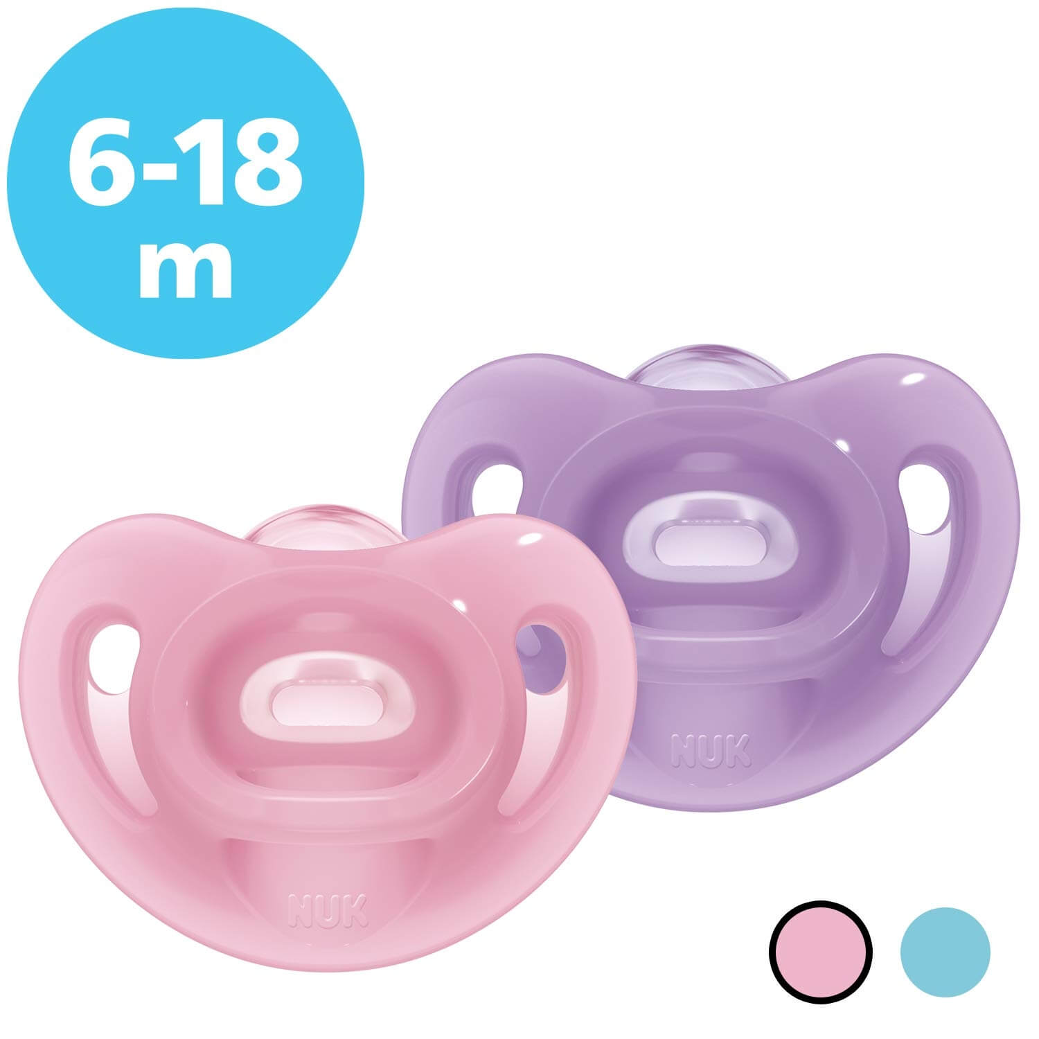 Sucettes NUK Sensitive Lot De 2 - Silicone Souple 6-18 Mois, Sans BPA, Bleu Et Vert