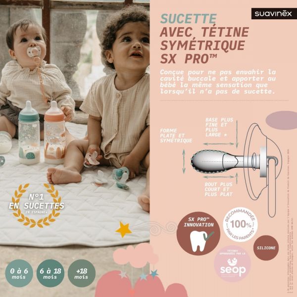 Lot de 2 sucettes symétrique SX pro 18 mois et plus Dreams rose