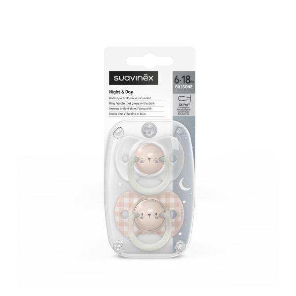 Lot de 2 sucettes symétriques SX Pro Night&Day Lapin 6/18 Mois