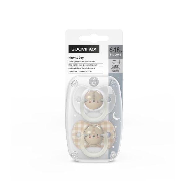Lot de 2 sucettes symétriques SX Pro Night&aDay Lion 6/18 Mois