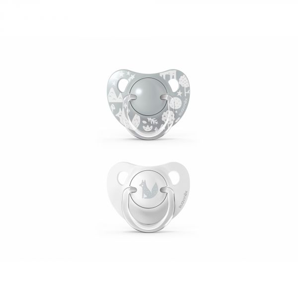 Lot de 2 sucettes physiologiques 0-6 mois latex Fox gris
