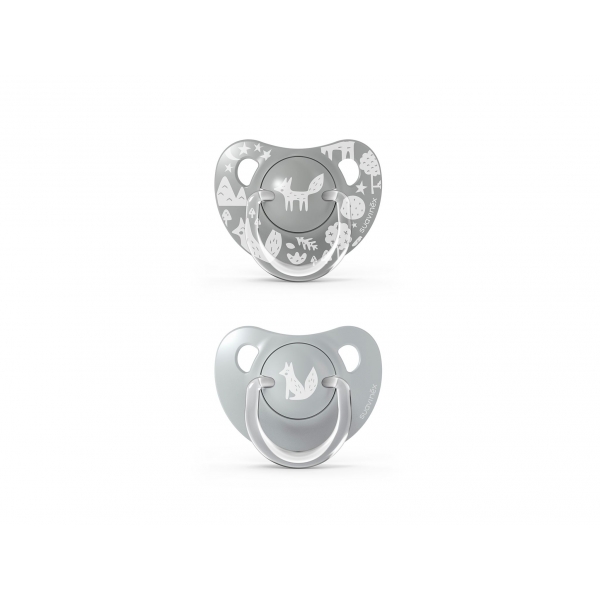 Lot de 2 sucettes physiologiques 18 mois+ silicone Fox gris