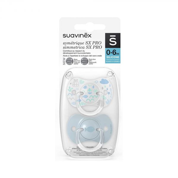 Lot de 2 sucettes symétriques SX Pro 0-6 mois Memories bleu