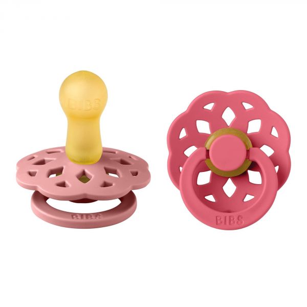 Pack de 2 sucettes Bohème Caoutchouc 0-6 mois Dusty pink et Coral