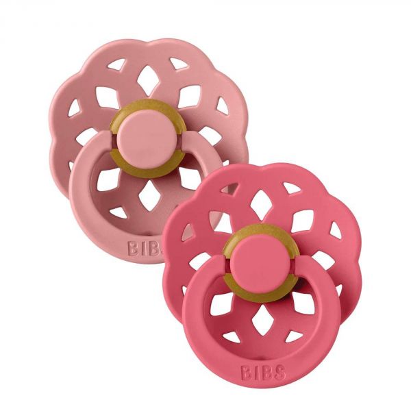 Pack de 2 sucettes Bohème Caoutchouc 0-6 mois Dusty pink et Coral