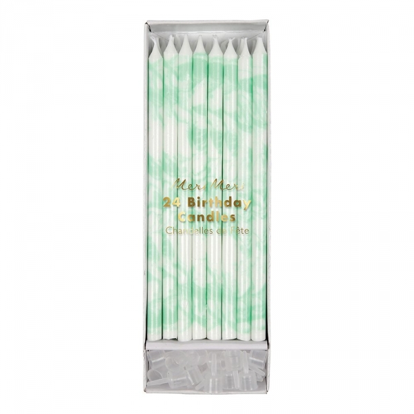 Lot de 24 bougies marbrées Menthe