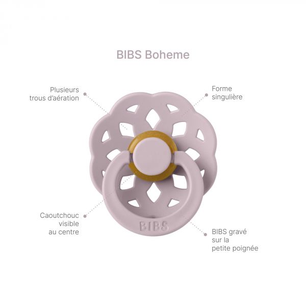 Pack de 2 sucettes Bohème Caoutchouc 6 mois+ Dusty pink et Coral