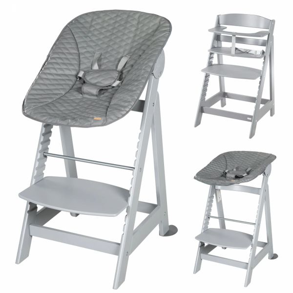 Chaise haute évolutive 2-en-1 Born Up gris Stone matelassé