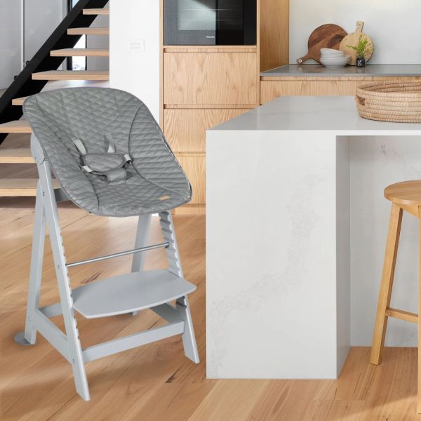 Chaise haute évolutive 2-en-1 Born Up gris Stone matelassé