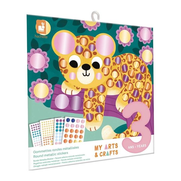 Pochette de gommettes stickers et 4 tableaux à décorer Animaux métalisés