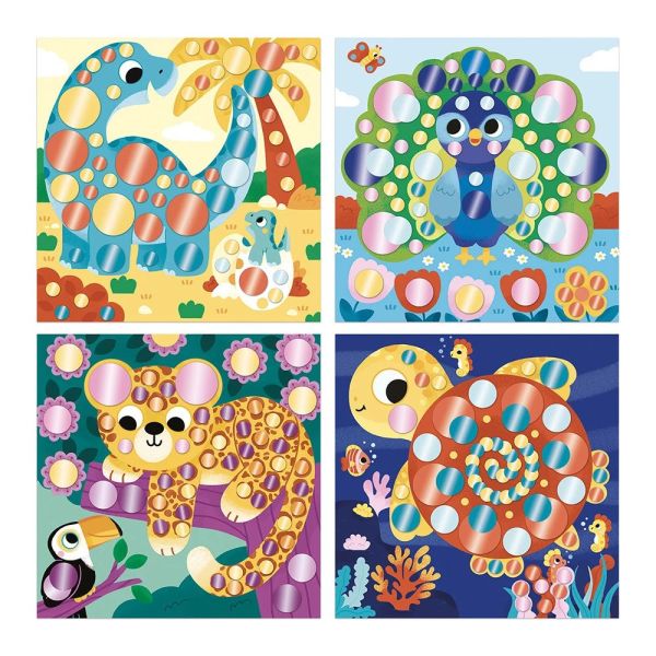 Pochette de gommettes stickers et 4 tableaux à décorer Animaux métalisés