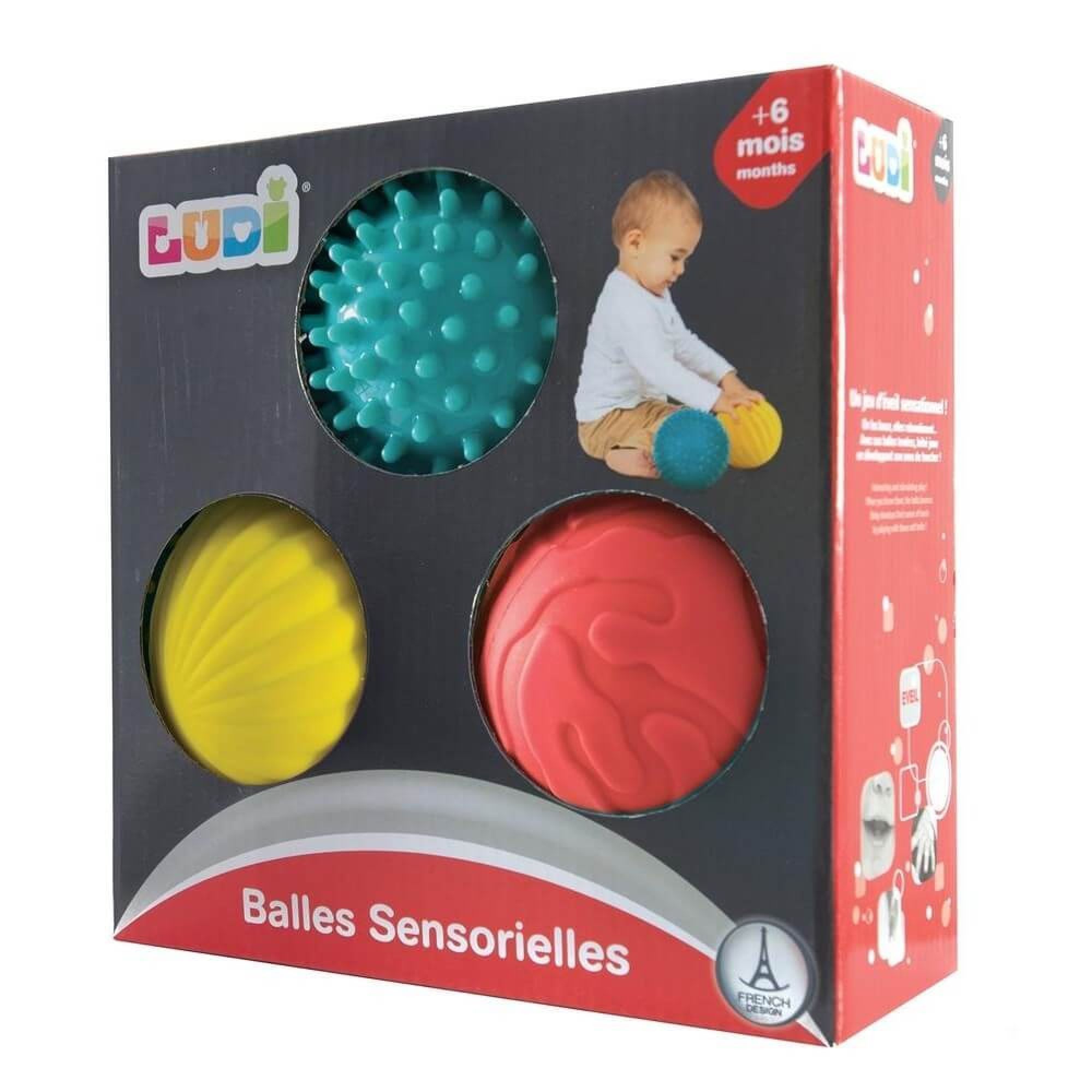 Coffret éveil sensoriel livre cubes balles de Ludi jouets sur allobébé