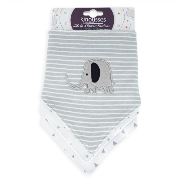 Lot de 3 bavoirs en coton Elephant gris