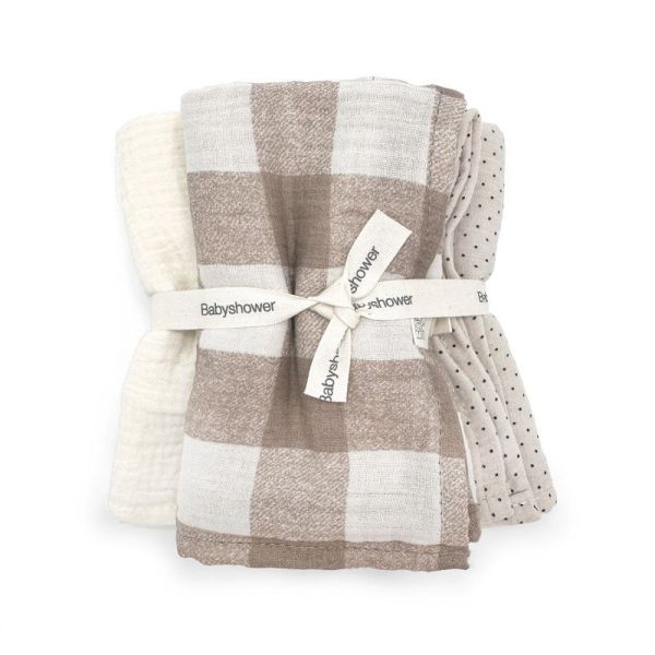 Lot de 3 langes Vichy Caramel 70 x 70 cm