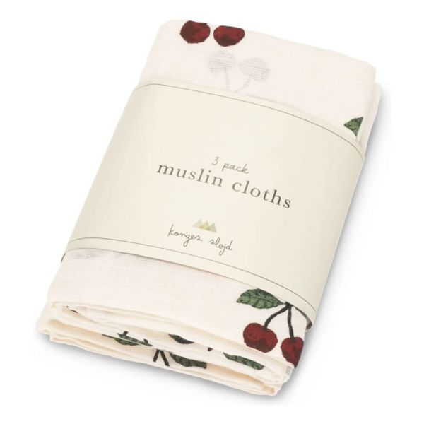 Lot de 3 langes en coton 100% biologique Cherry