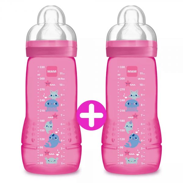 Lot de 2 biberons 330 ml Easy Active Coloré rose