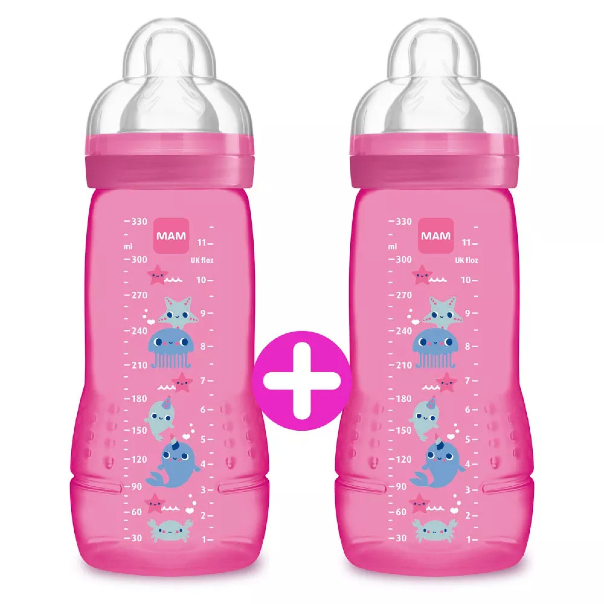 Lot de 2 biberons 330ml Easy Active Coloré rose - Made in Bébé