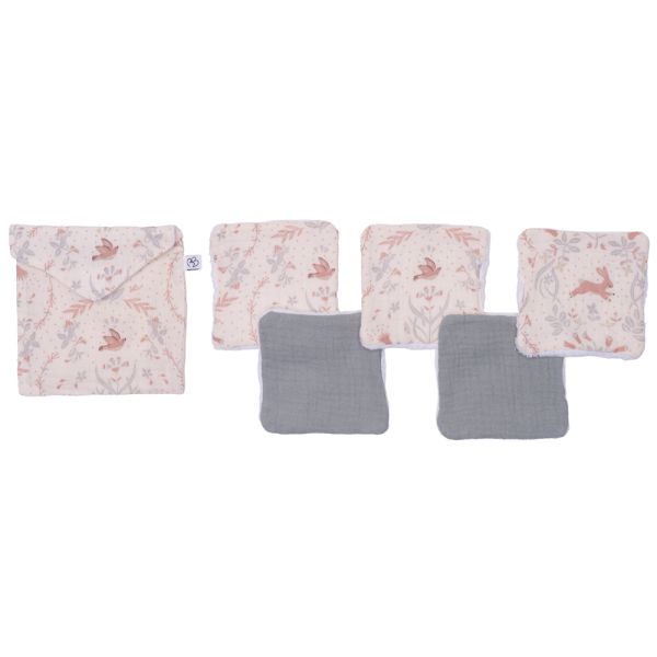 Lot lingettes lavables et pochette jardin enchanté