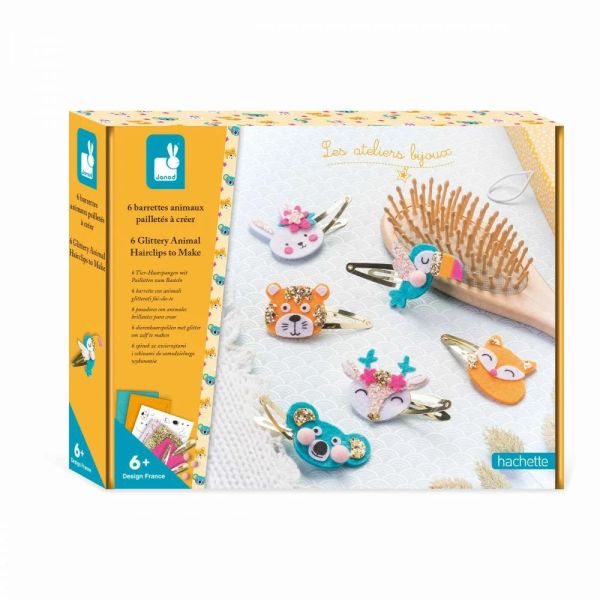 Coffret créatif 6 barrettes à créer Animaux pailletés