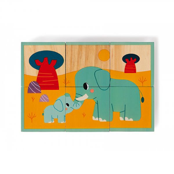 Lot de 6 cubes en bois Animaux