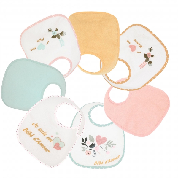 Lot de 7 bavoirs naissance - Baby Love pastel