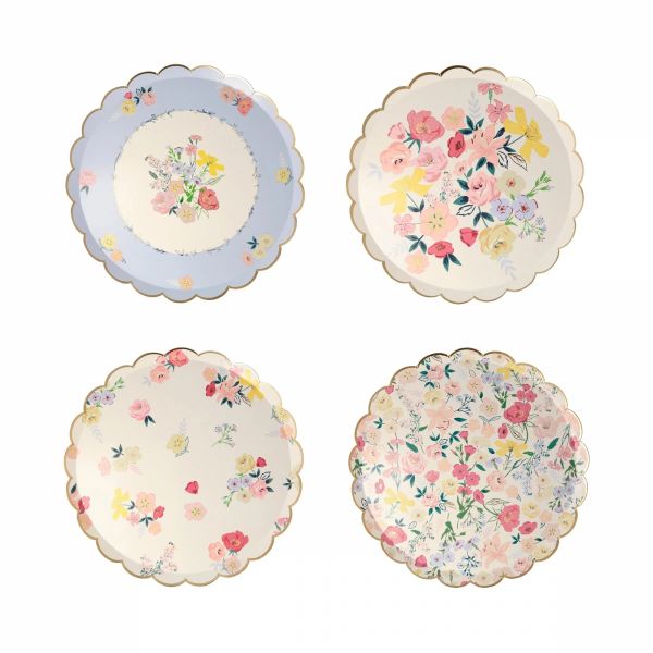 Lot de 8 petites assiettes English Garden avec dorure 4 motifs