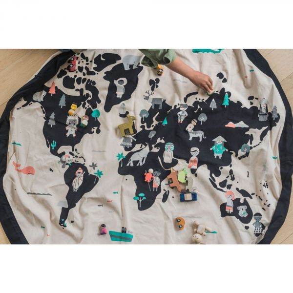 Grand sac à jouets / tapis de jeu 2 en 1 Carte du Monde