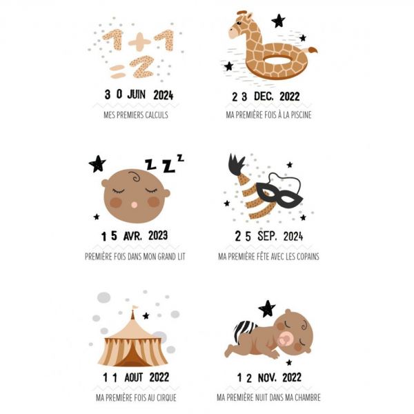 Coffret affiche à tamponner Mes premières fois Bébé Peau foncée + porte affiche en bois