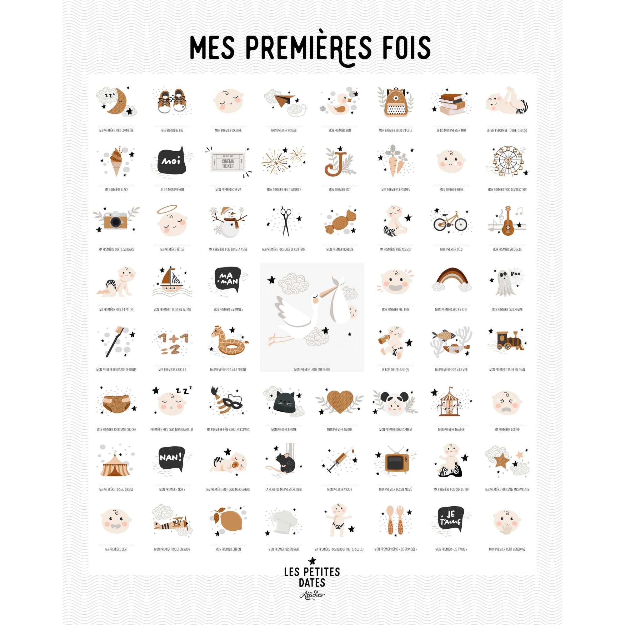 affiche mes premières fois à tamponner - Cadeau de naissance bebe fille  garcon, decoration souvenir chambre d'enfant, cadeau femme enceinte, future  ou