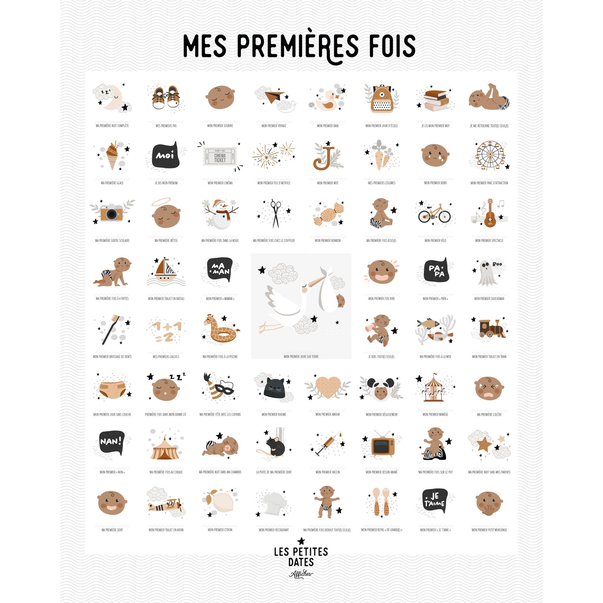 Affiche à tamponner Mes premières fois Bébé peau foncée - Made in Bébé