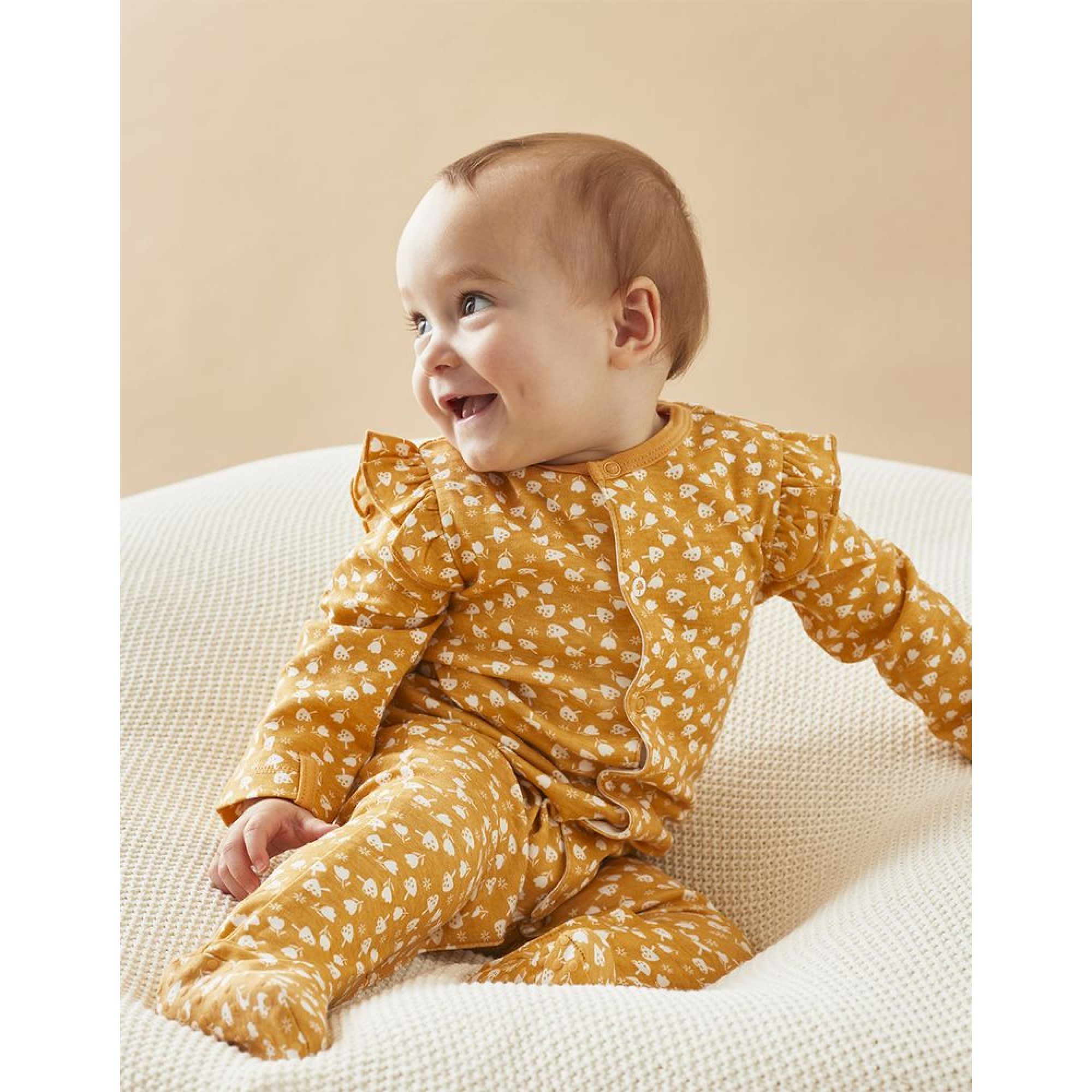 Pyjama 1 pièce fleuri en jersey jaune moutarde 3 mois - Made in Bébé