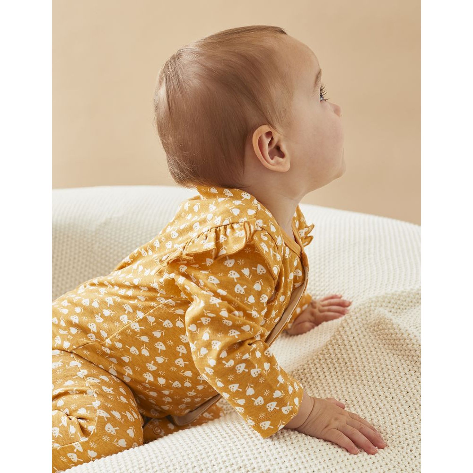Pyjama 1 pièce fleuri en jersey jaune moutarde 3 mois - Made in Bébé