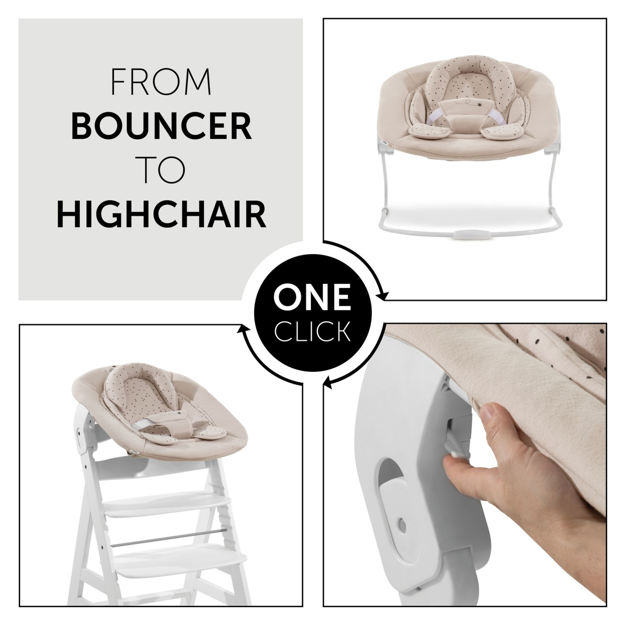 Hauck Alpha Bouncer Transat Nouveau-Né 3 En 1, Douillet, Dès La Naissance  Pour Chaise Haute Ã‰volutive En Bois Alpha+ Et Beta+, Grande Surface, Avec  Réducteur, Bambi Rose : : Bébé et Puériculture