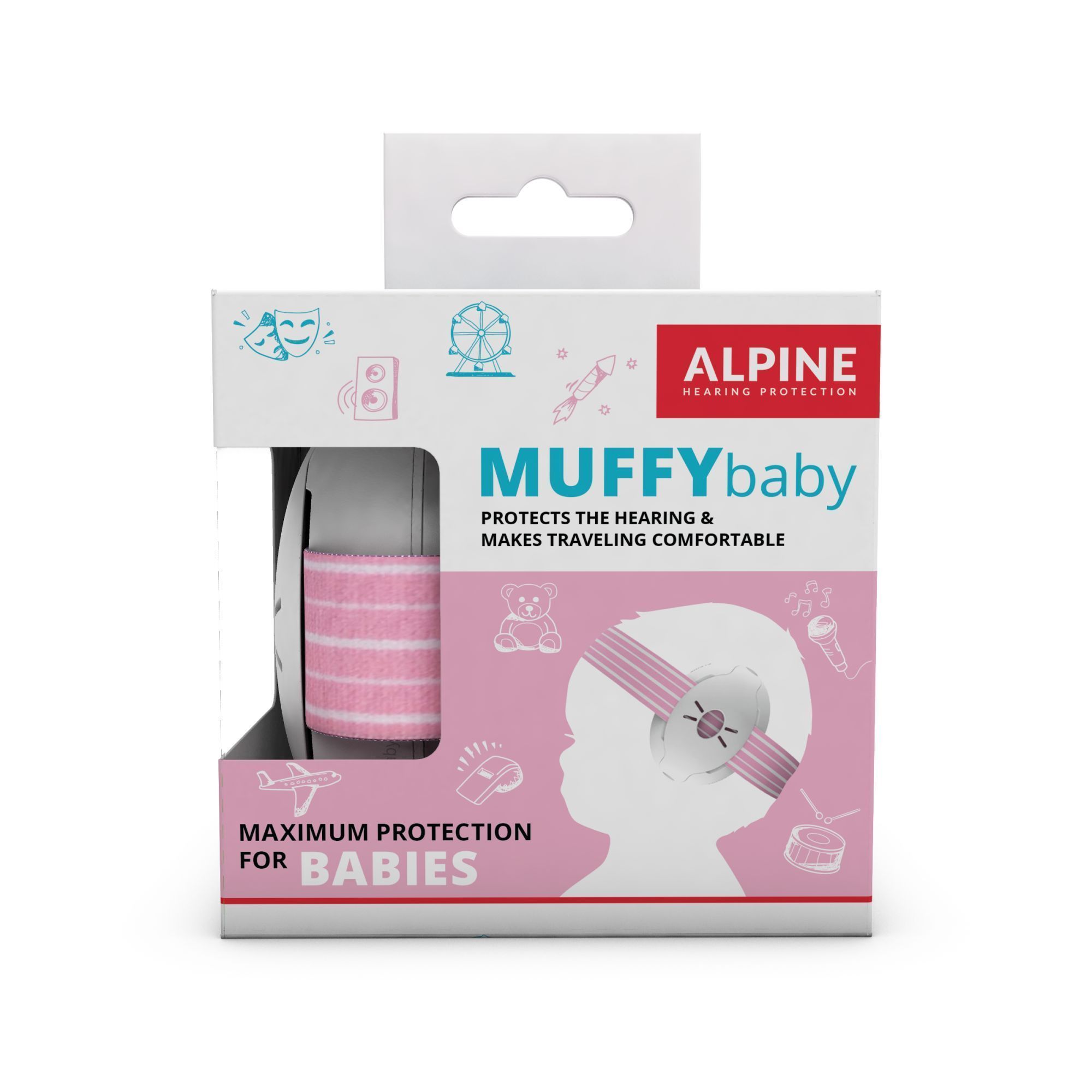 Casque anti bruit pour bébé muffy rose et blanc alpine - La Poste