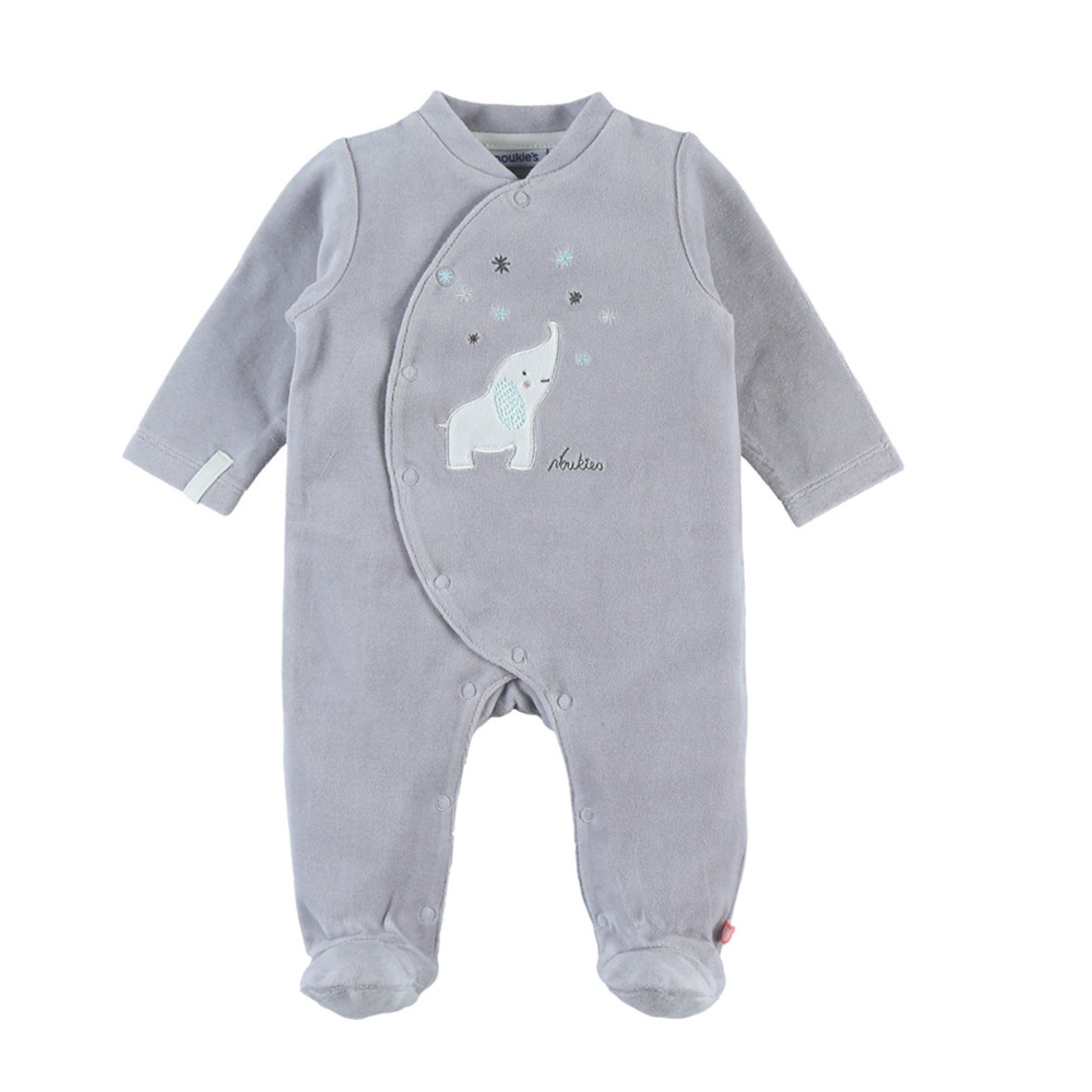 Noukie S Pyjama Bebe Velours Naissance Anna Gris Made In Bebe
